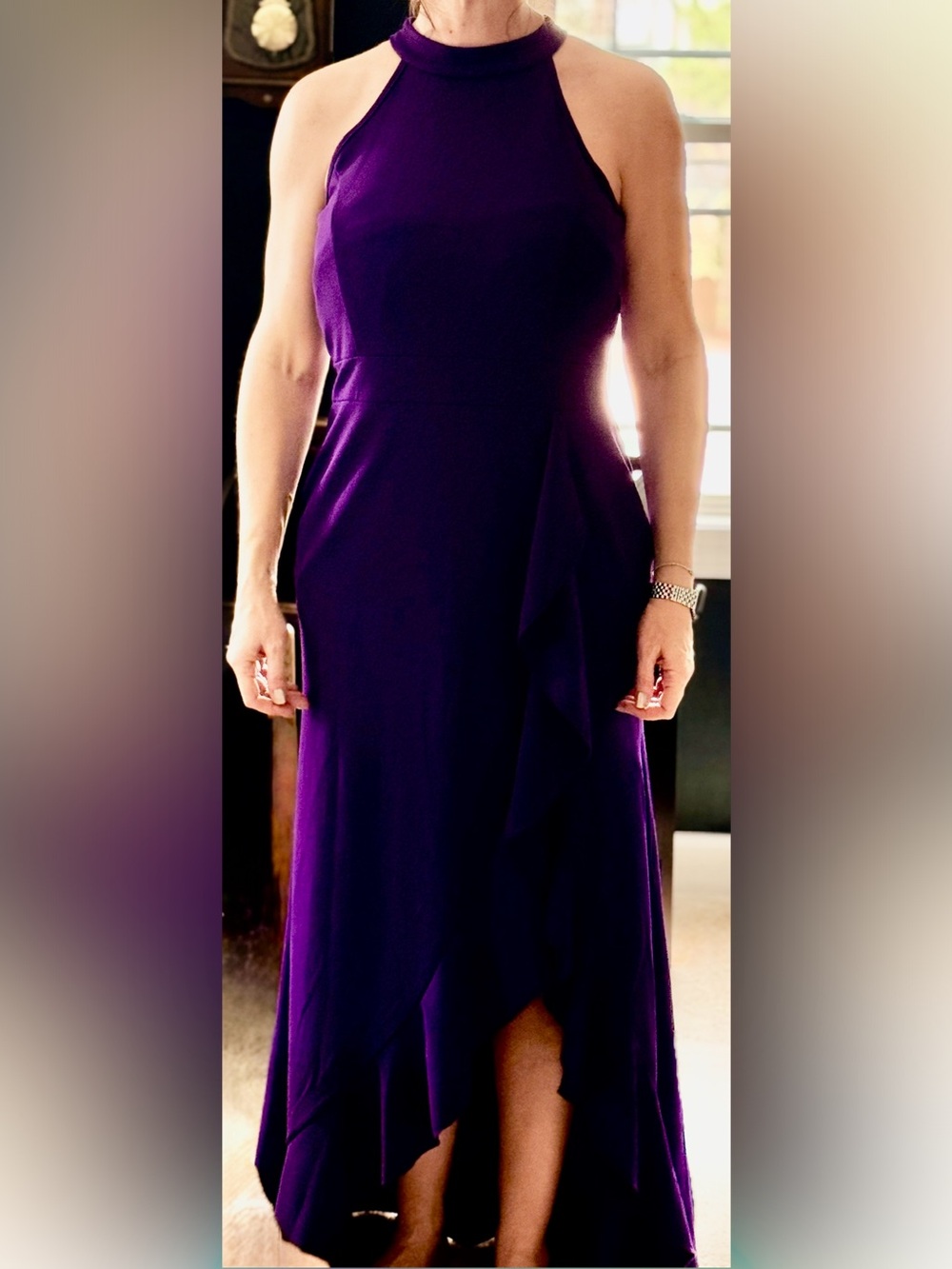 Elegant Purple Halter Ruffle Evening Dress